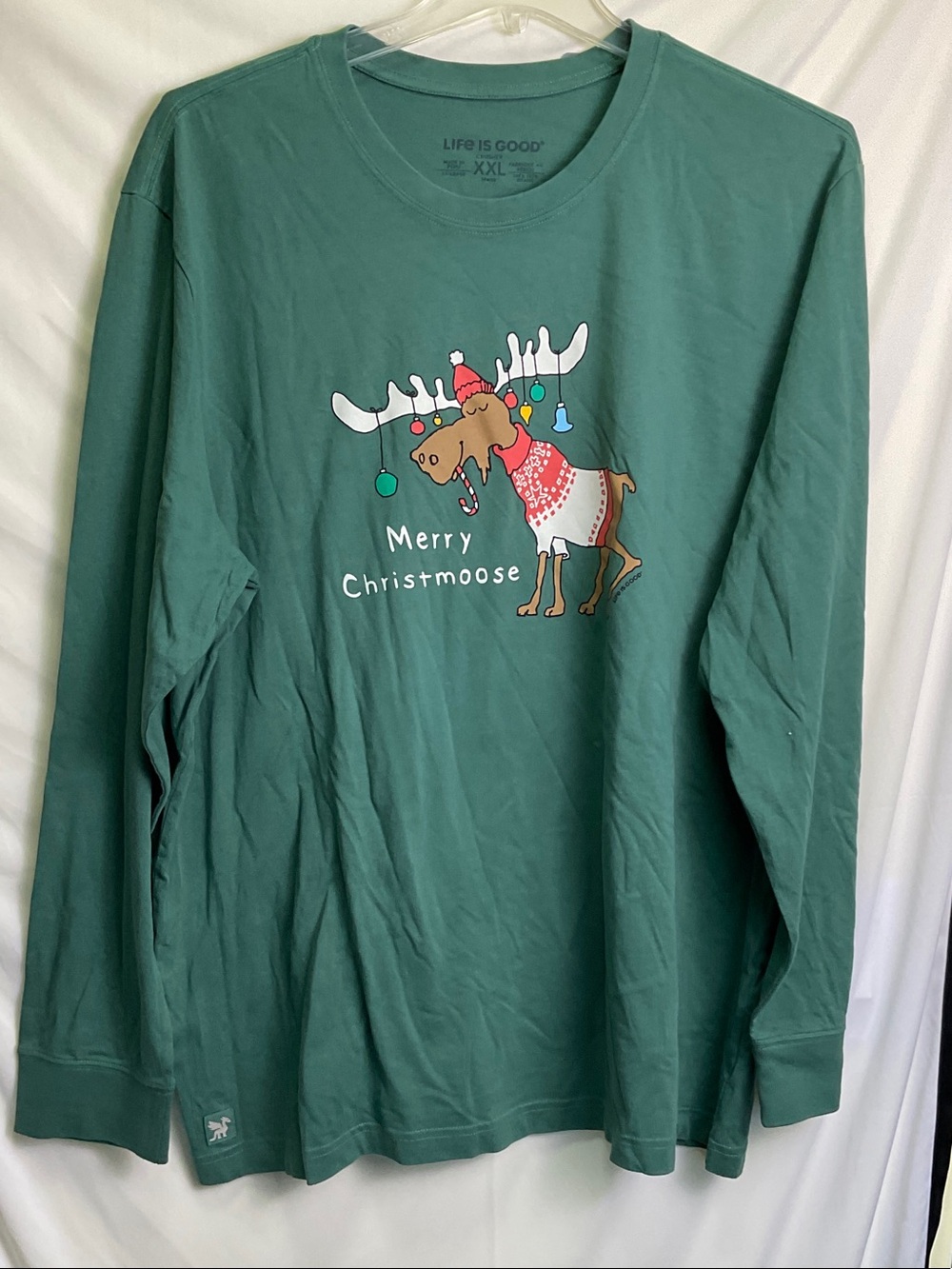 Life Is Good Green "Merry Christmoose" Long Sleeve Tee